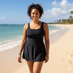 INC Swim Bottom Skirt Skort Women 14 Black One Piece Mini‎ Length Modest Beach